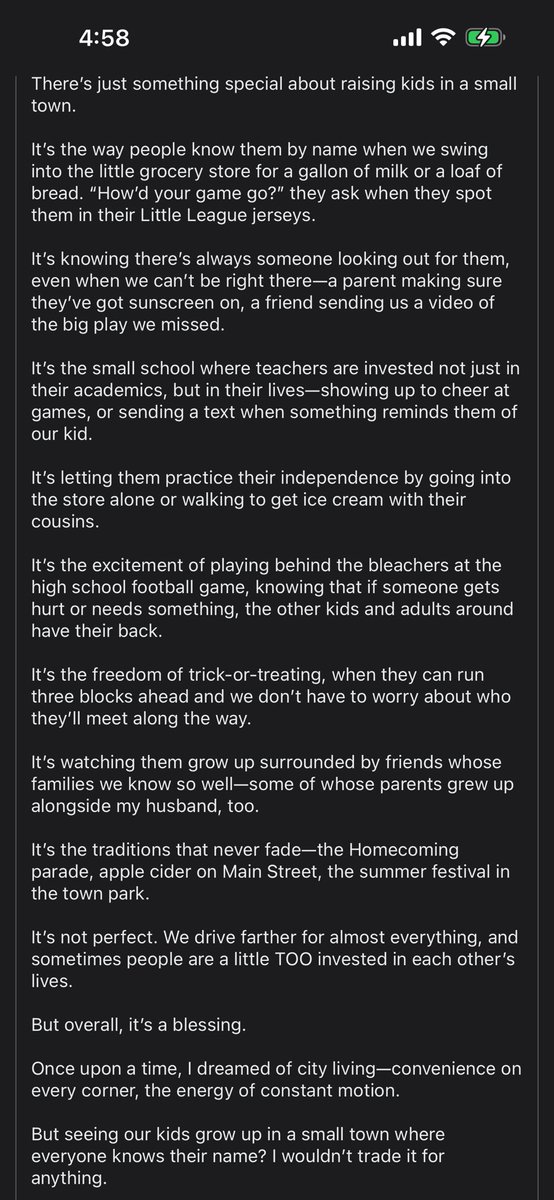 I wouldn’t trade that my kids were raised in a small town for anything in the world!