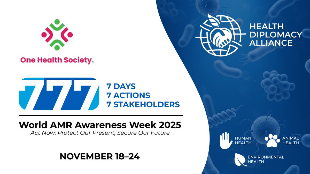 This World Antimicrobial Resistance Awareness Week (WAAW 2025), One Health Society Tanzania is proud to officially join the 7 Days, 7 Actions, 7 Stakeholders <a href="/WHO/">World Health Organization (WHO)</a> <a href="/FAO/">Food and Agriculture Organization</a> <a href="/UNEP/">UN Environment Programme</a> <a href="/WOAH/">World Organisation for Animal Health</a> <a href="/MSPAMR152300/">MSPAMR</a> <a href="/HDAllianceUKI/">Huntington's Disease Alliance UK & Ireland</a> (7-7-7) Campaign by, standing united with global and national partners