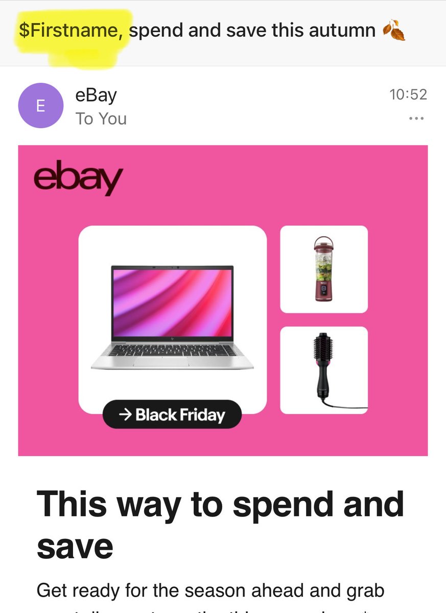 That’s a nice personal touch there <a href="/eBay_UK/">eBay UK</a> 🤣🤣

$Firstname