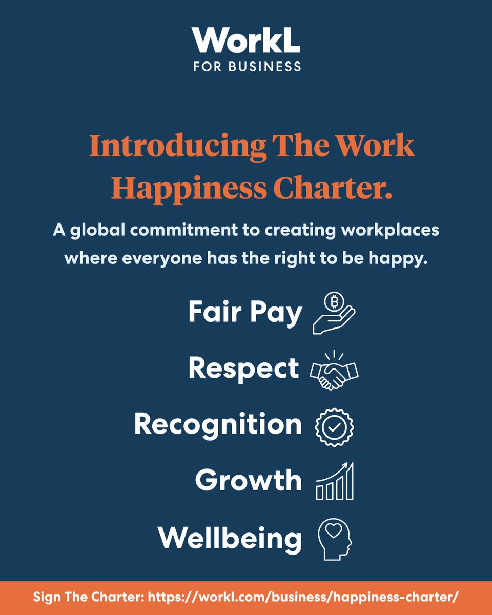 Work should make you happy.

That’s why our founder Lord Mark Price created The Work Happiness Charter, a global commitment to building workplaces where everyone feels respected, supported, and fulfilled.

 ✨ Sign The Charter →  workl.com/business/happi… 

#HappinessAtWork