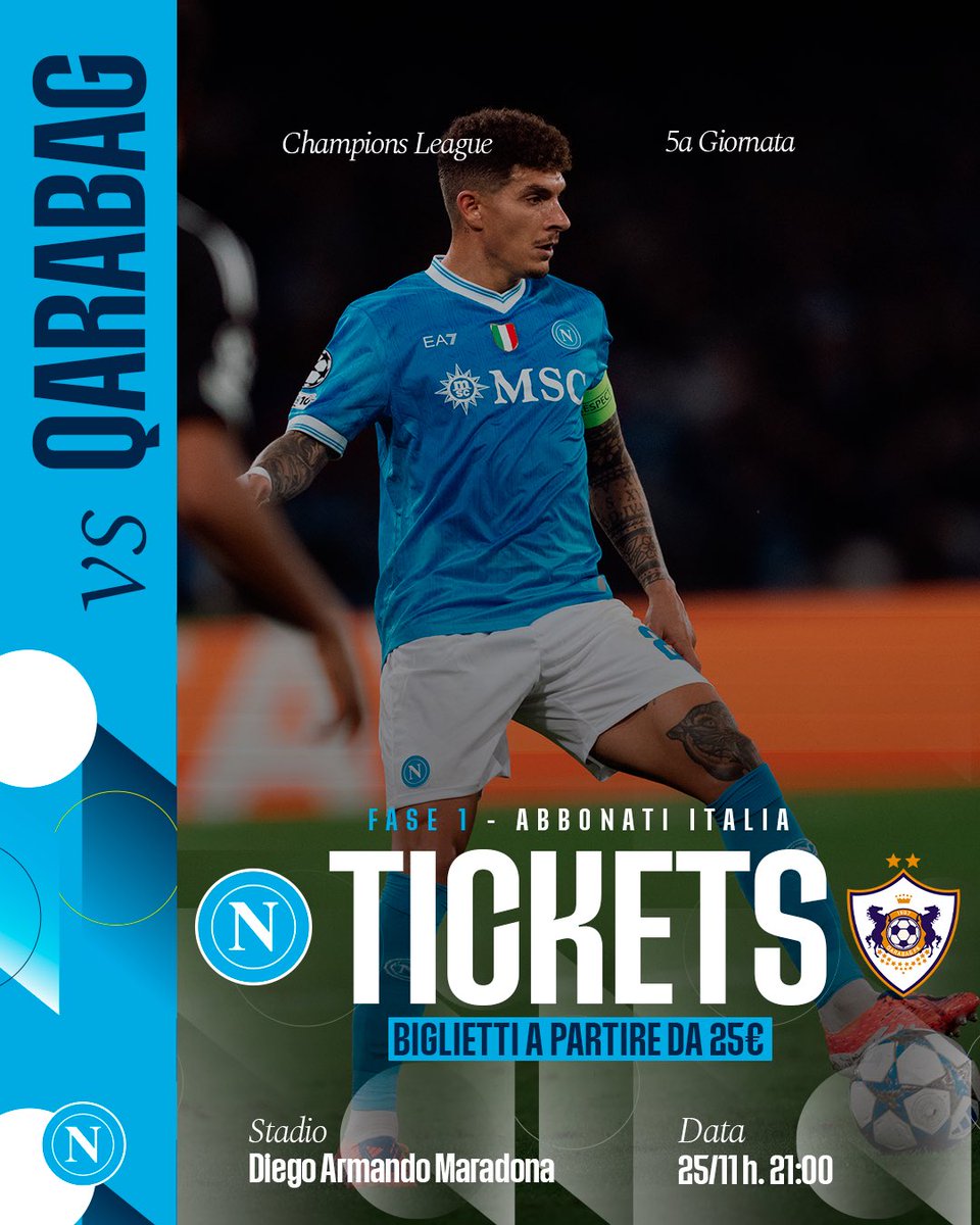 Image for the Tweet beginning: ⚽ Napoli vs Qarabag
🗓 Martedì