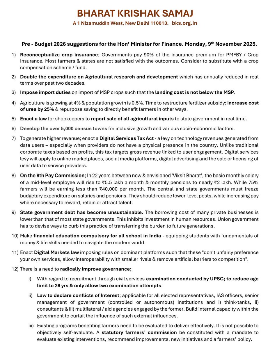 Ajayvirjakhar's tweet image. Today met @nsitharamanoffc for the @FinMinIndia convened Pre-Budget 2026 discussions. Sharing some of of the ideas we submitted for the budget session.