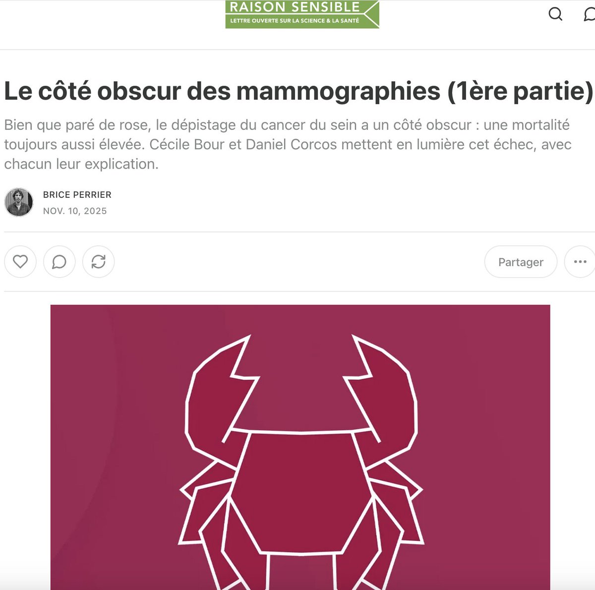 Pourquoi le cancer du sein tue toujours autant malgré le dépistage ?
Surdiagnostic ou cancers causés par les mammographies, la radiologue Cécile Bour <a href="/_CancerRose/">CancerRose</a> et le chercheur <a href="/daniel_corcos/">Daniel Corcos</a> apportent leurs réponses dans un débat sensible et sans tabou.
raisonsensible.substack.com/p/lumieres-sur…