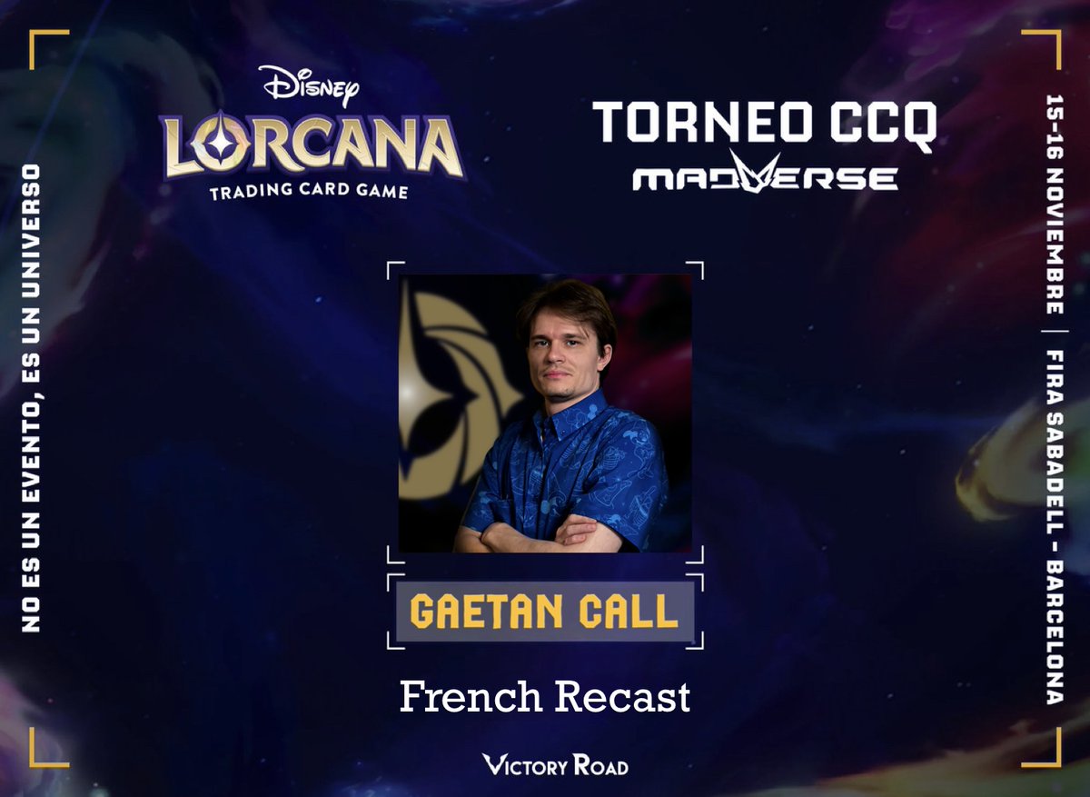 GaetanCall's tweet photo. 🎙️Excited to announce that I’ll be doing the French Recast of the Barcelona CCQ live on YouTube &amp; Twitch !

📅Nov 15 (9 rounds) -  Nov 16 (Top 32)
👥512 players
📜Core Constructed Set 10

Huge thanks to @Madverse_es  🙏

🎟️Tickets &amp; info : https://t.co/fEdHAFgJHx

#lorcana #ccq https://t.co/pP1C3S1ViG
