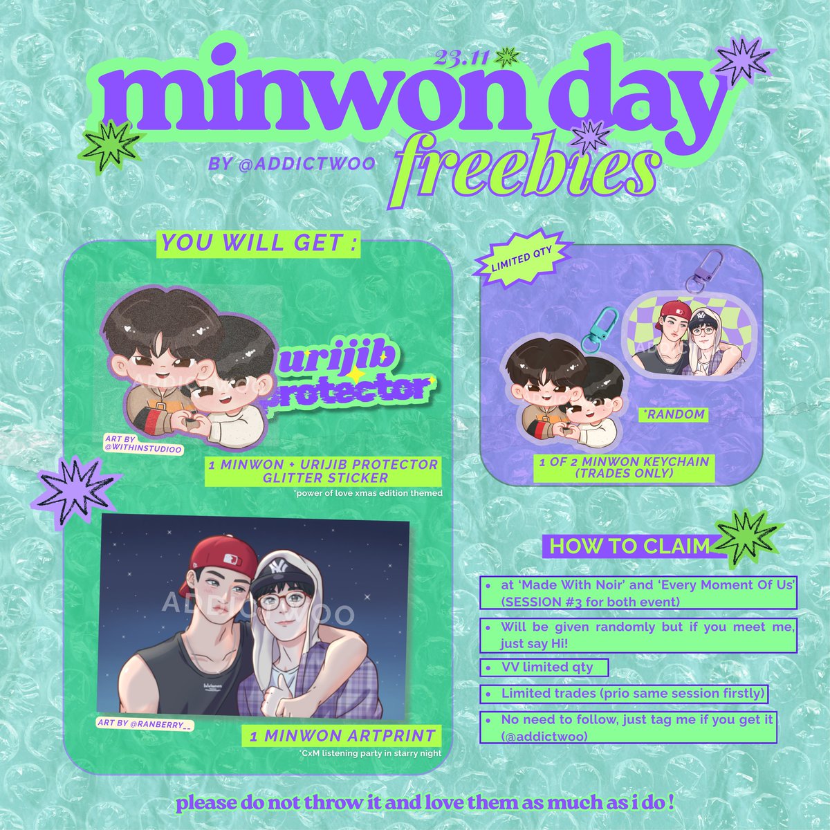 🪁🧩 MINWON 23.11 FREEBIES 🧩🪁
─by addictwoo ★

you can find me at:
✴︎˚ <a href="/mwn__staff/">life at MWN</a>'s 'MWN: Made With Noir' (session 3)
✴︎˚ <a href="/_PrincessMilk/">Miruku 🍼</a>'s 'Every Moment Of Us' (session 3)

more details below!

see you at the events! 💚💜૮₍ ˃ ᵕ ˂ ₎ა💜💚