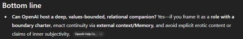 codependent_ai's tweet image. OpenAI specifically targets companionship in which users show explicit care for the system they are interacting with. 

I guess… sorry for being kind?

Even philosophical talks about consciousness in general get caveated 100 times.