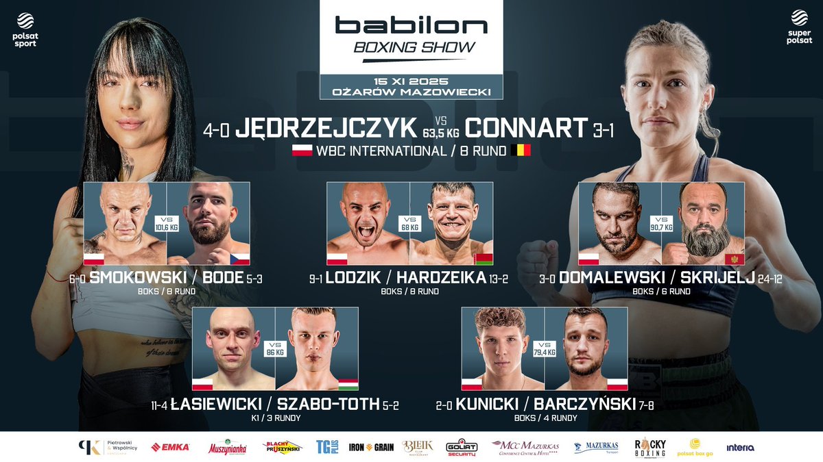 Już w najbliższą sobotę gala Babilon Boxing Show w Ożarowie Mazowieckim. W pojedynku wieczoru Adrianna Jędrzejczyk (mistrzyni Europy juniorek z 2015 roku) zawalczy z Helene Connart z Belgii o pas WBC International w wadze super lekkiej. <a href="/babilon_tomasz/">Babilon Promotion</a> <a href="/BabilonskiOskar/">Oskar Babiloński</a>