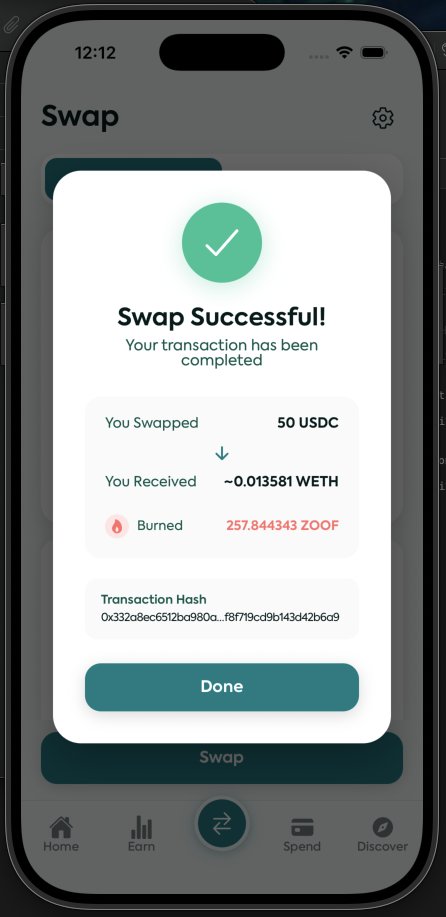 Zoof burn mechanism

Activity in the app will auto-burn $ZOOF, directly on every transaction that is fee generating (like swaps)

Current burn rate is set to 0.7% of the input amount.
For every $1000 swapped, $7 is being burned, instantly.

See here how that looks onchain: