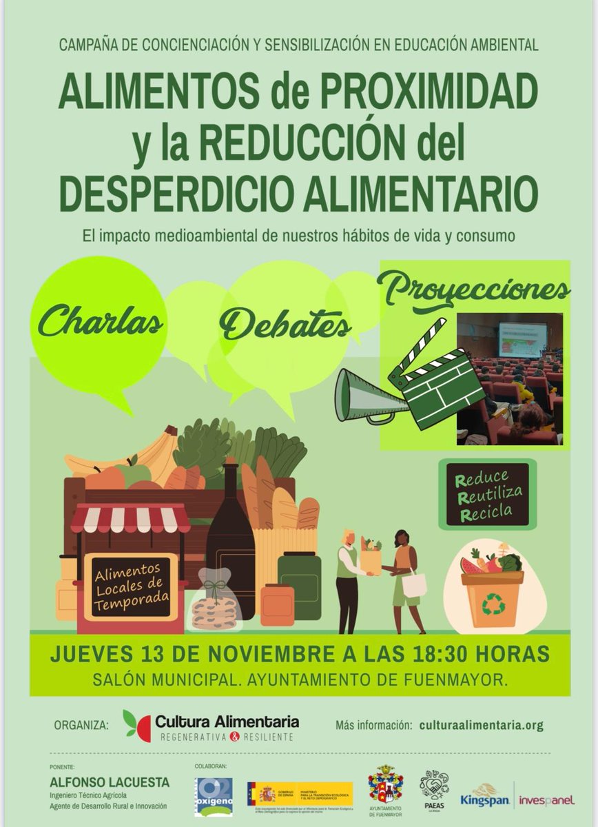 Este jueves a las 18:30 h. en el salón municipal, charla sobre alimentos de proximidad y reducción del desperdicio alimentario dentro de la campaña de concienciación y sensibilización en educación alimentaria organizada por la Fundación Oxígeno y el ayuntamiento de Fuenmayor.