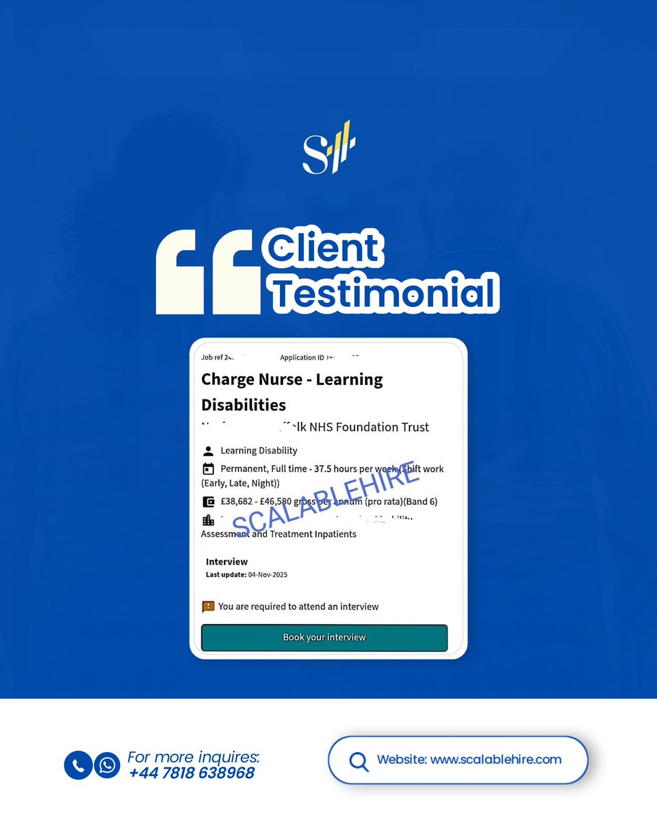 Scalablehire's tweet image. Another NHS offer secured.
Not luck. Strategy.

A strong CV, targeted applications and proper interview preparation make all the difference.

If you’ve been applying with no response, the problem isn’t you. It’s the approach.

Comment OPPORTUNITY to get guidance.
#NHSJobs
