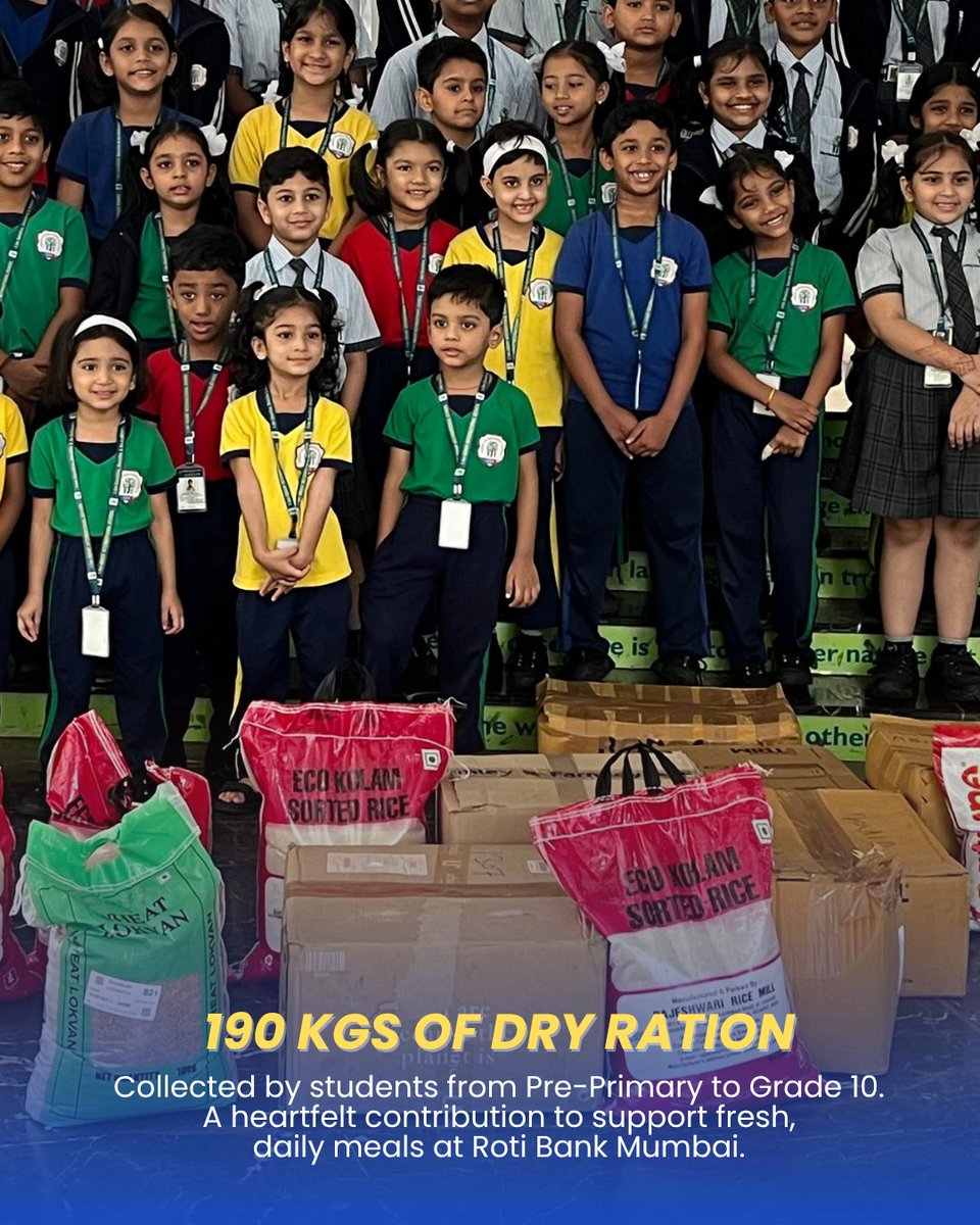 rotibankFdn's tweet photo. When children lead with compassion, the world becomes softer.
190 kgs of dry ration donated  a gesture that carries warmth far beyond the kitchen.
Gratitude to the students and teachers of Abhay International School for supporting Roti Bank Mumbai
#RotiBankMumbai #CommunityCare https://t.co/0l7fKBcbzO