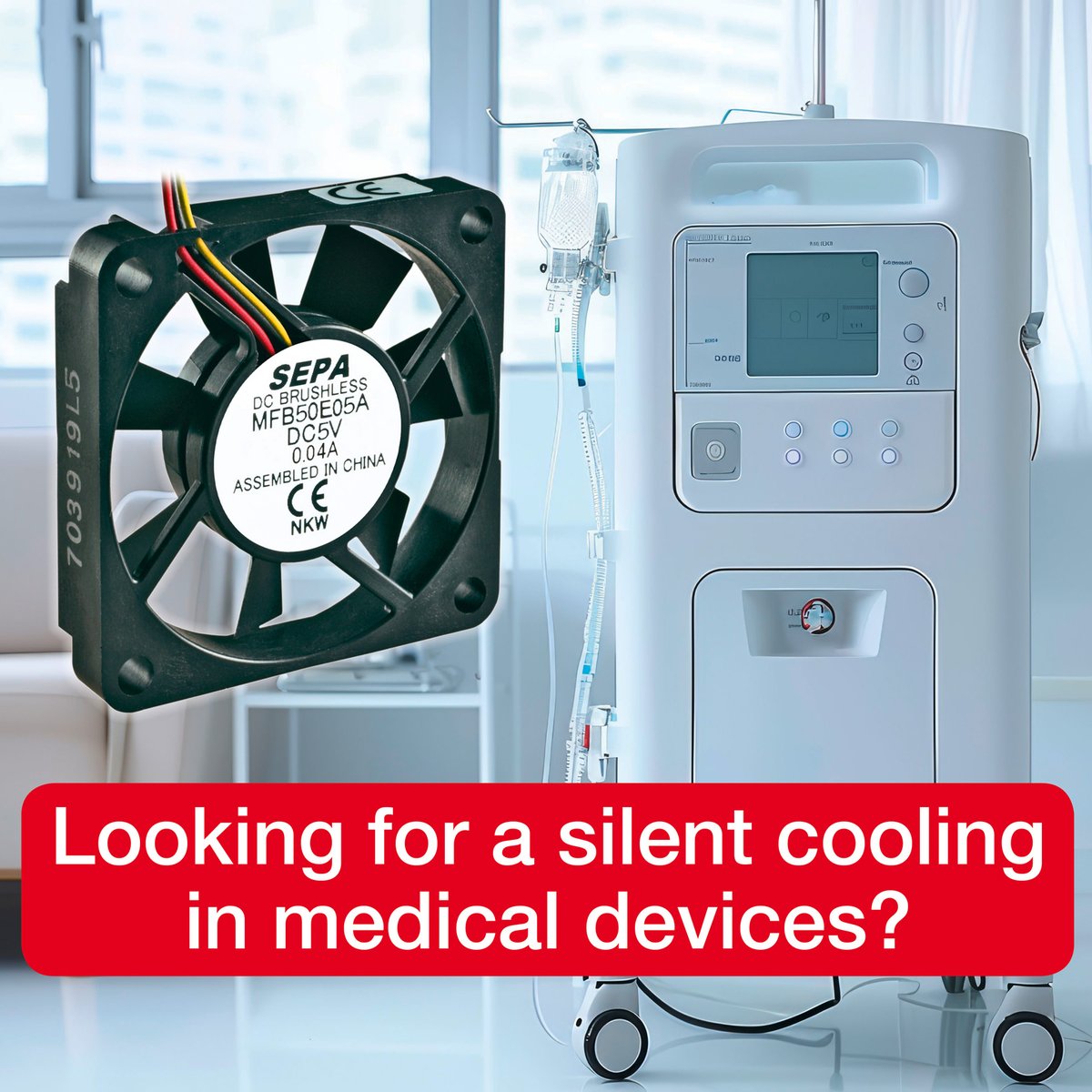 SEPAEUROPE's tweet image. With a size of only 50×50x10 mm and very quite operation, our fan MFB50E05 is ideal for medical devices. sepa-europe.com/en/2025/10/14/… #electronics #embeddedsystem #cooling #thermalmanagement