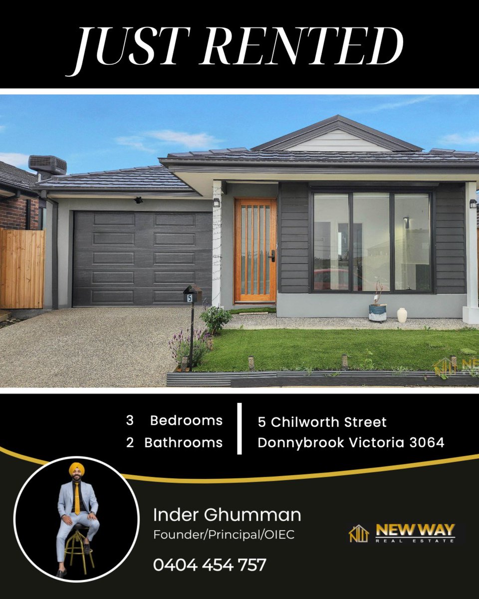 inderbirghuman's tweet image. 3 bed | 2 bath | 2 car
📍 5 Chilworth Street, Donnybrook Victoria 3064

Our latest available rental on RateMyAgent.

...
#ratemyagent #realestate #beveridge#realestate#newwayrealestate#Inderghumman#Wollert#Donnybrook#Craigieburn#Kalkallo#panjab#india#Mickleham#Melbourne#Sydney#Re