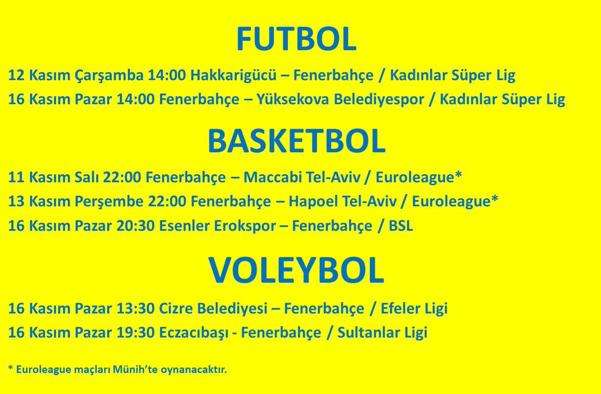 Haftanın #Fenerbahce  programı 👇