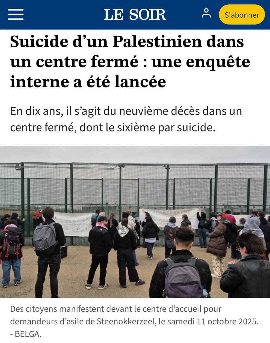 En Belgique des palestiniens même en situation régulière font l’objet d’arrestation durant les manifestations pacifiques et sont placés en centres fermés, je me rends aujourd’hui dans le centre 127bis dans lequel un jeune réfugié palestinien de Gaza Mahmoud Farjallah s’est donné