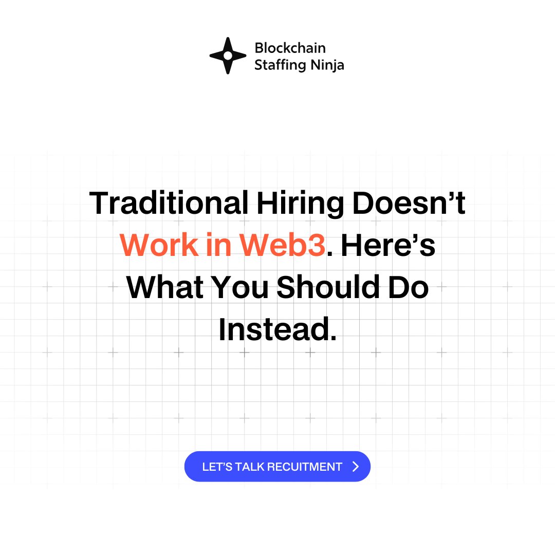 When Traditional Hiring Fails in Web3, that’s where Blockchain Staffing Ninja comes in — helping you hire top blockchain &amp; Web3 professionals faster. 

Contact us today! 🔗blockchainstaffingninja.com

#Web3Staffing #BlockchainJobs #CryptoRecruitment  #BlockchainStaffingNinja