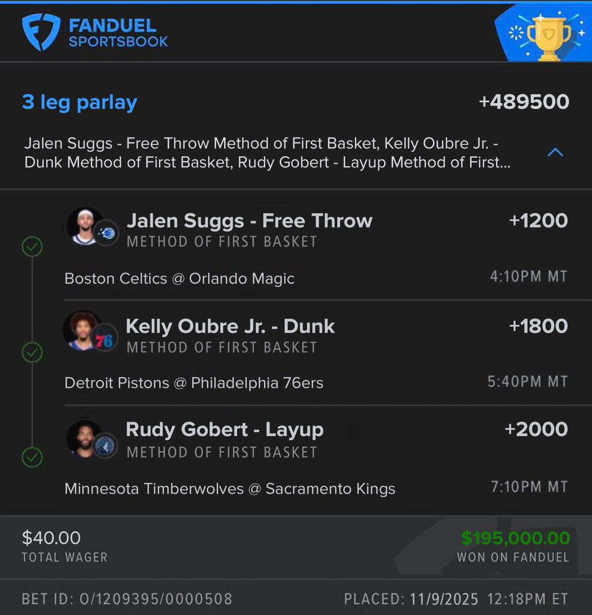 kingtipster50's tweet image. FIRST METHOD CASHED EASY 😭🔥

Told y’all — it’s ALWAYS good to trust your gut 🎯

Follow your instincts, they don’t miss when locked in 💰🏀

$1,000 TO EVERYONE THAT LIKES/ RETWEETS♥️ COMMENT 

We hittin’ again tonight — don’t miss out !!! 😤💫