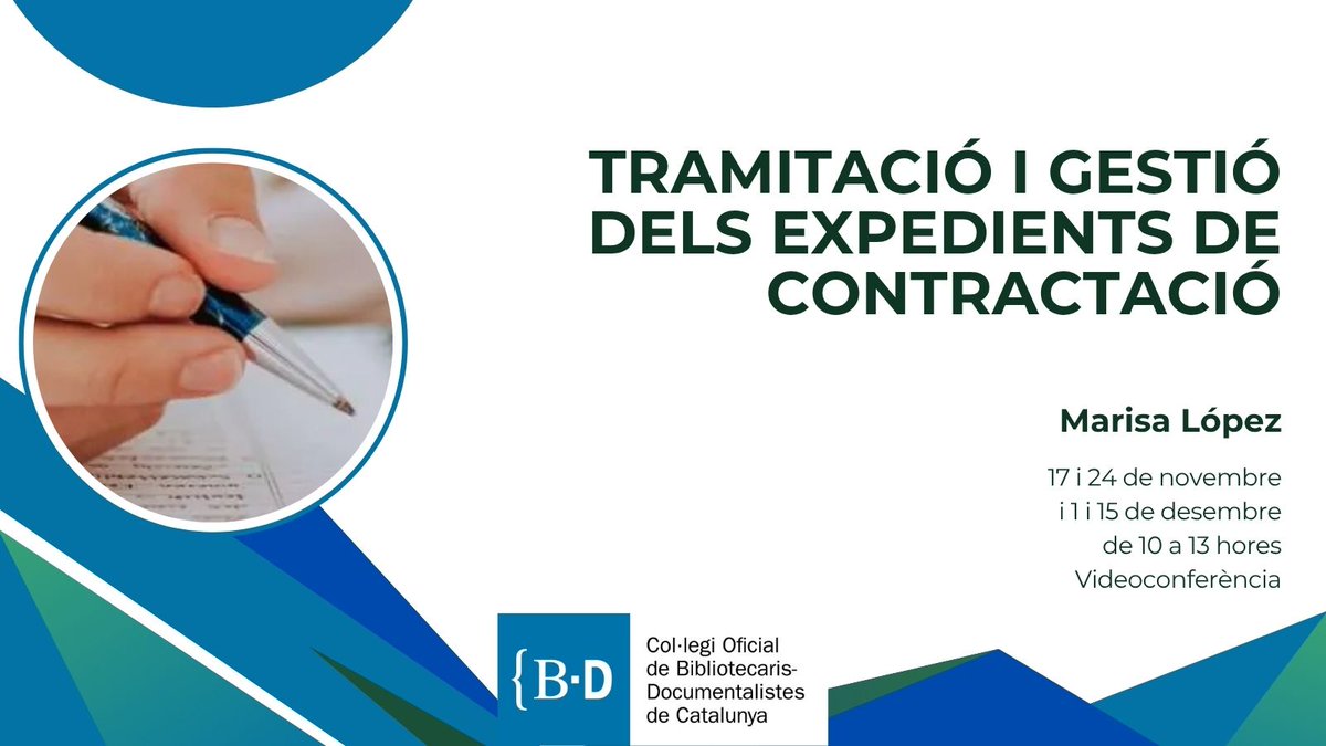Últims dies per inscriure’t!

📚 Tramitació i gestió dels expedients de contractació
Aprèn a tramitar licitacions públiques, preparar contractes i gestionar pròrrogues o modificacions amb una visió pràctica i aplicable.

📅17 i 24/11, 1 i 15/12 

🔗 cobdc.org/producte/36-25…