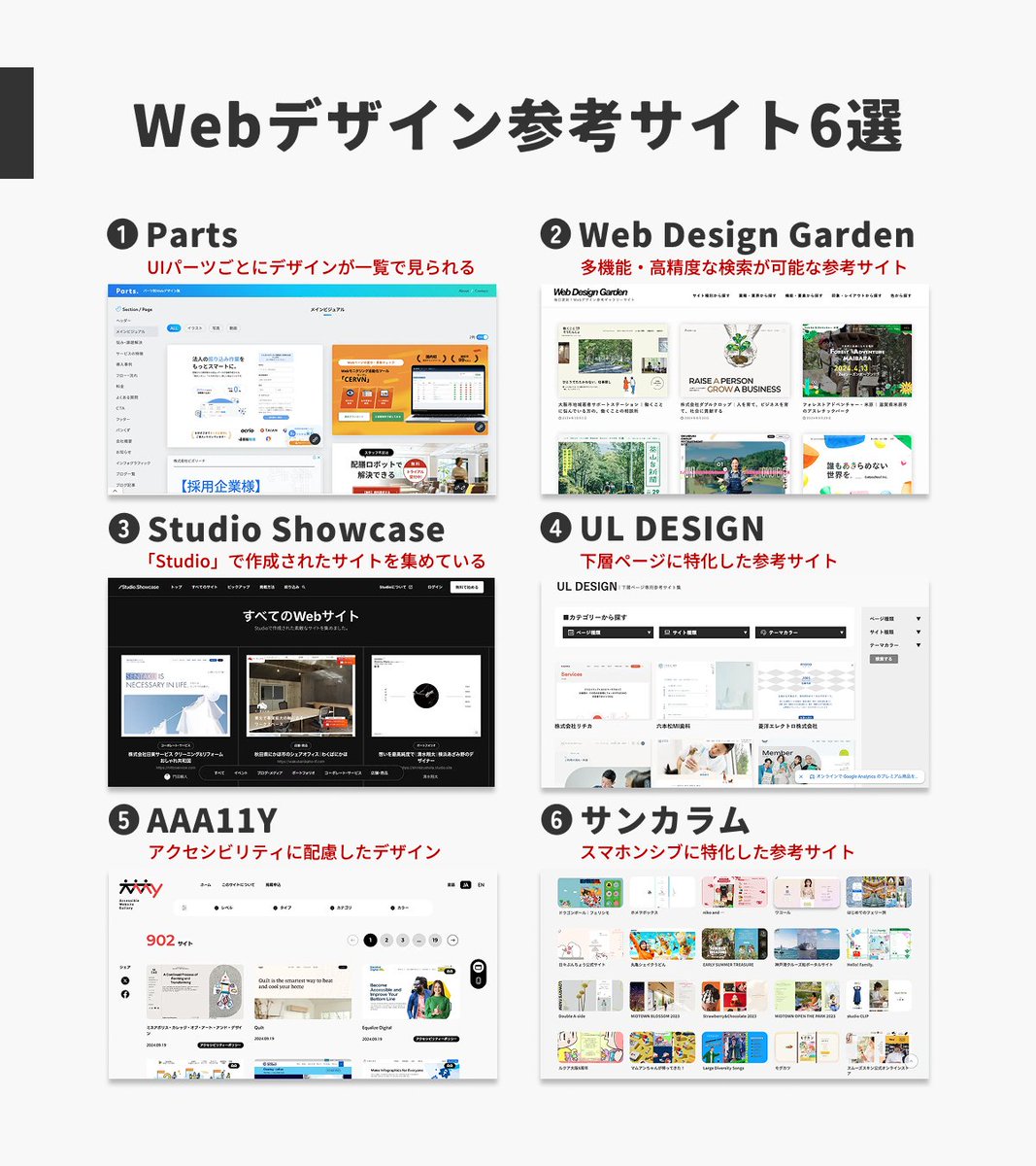 Noveltyinc_'s tweet image. 駆け出しデザイナーの頃に知りたかった、Webデザイン参考サイト6選💬

#企業公式相互フォロー #Webデザイン #Web制作