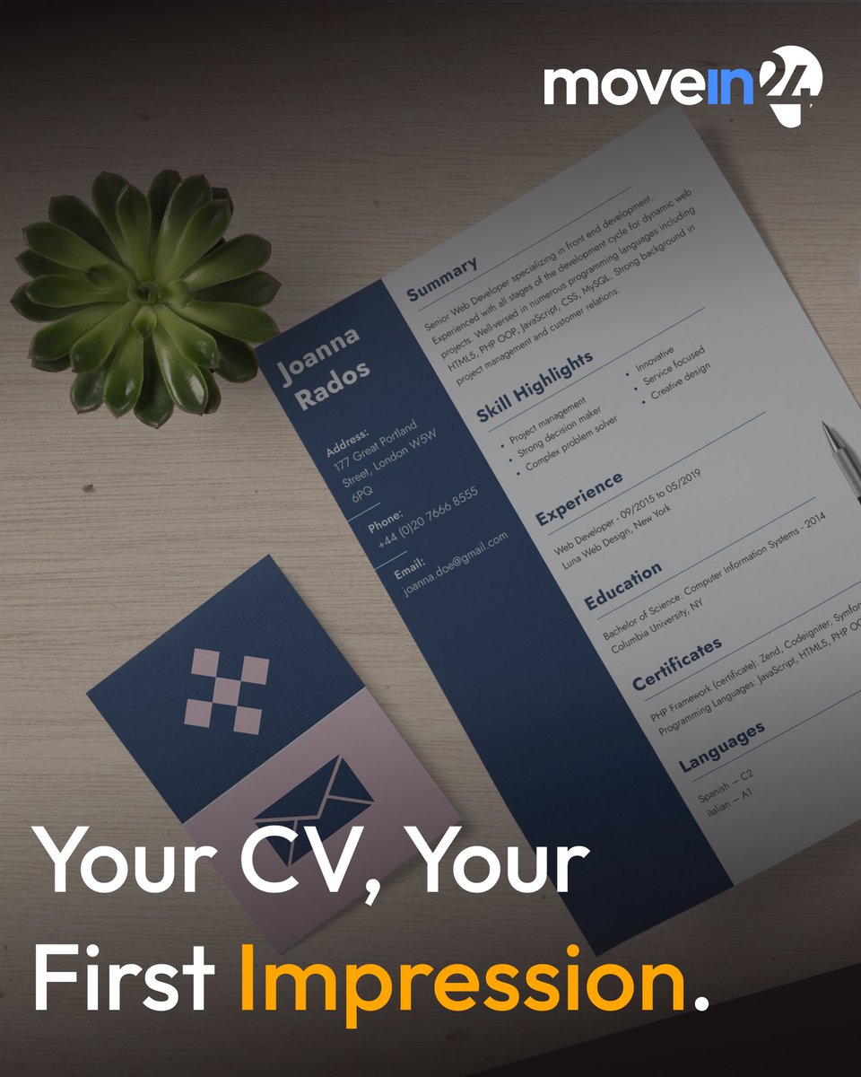 movein24's tweet image. 📝 Your CV is your first impression — make it count. A strong, tailored resume can open doors in Germany’s competitive job market. Get CV tips &amp;amp; guidance in the movein24 app.

📲 iOS → bit.ly/4022uCY
📲 Android → bit.ly/3IaF4oS

#movein24 #careerinngermany