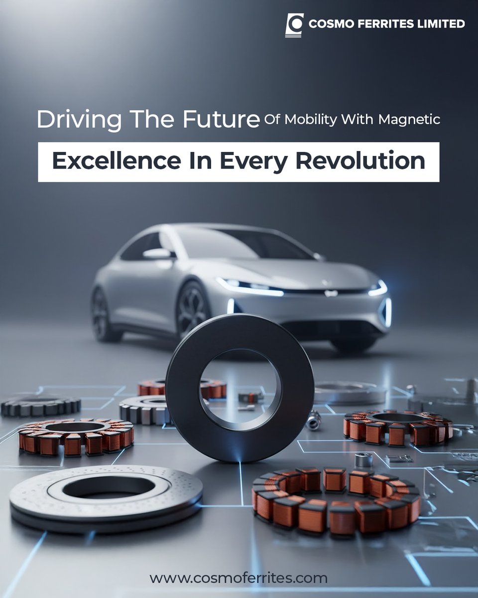 Cosmo_ferrites's tweet image. At Cosmo Ferrites, we believe magnetics drive the future of mobility.

With over decades of expertise in soft ferrite core manufacturing, we are proud to stand at the forefront of the automotive &amp;amp; EV revolution delivering magnetic solutions that empower next-generation vehicles.