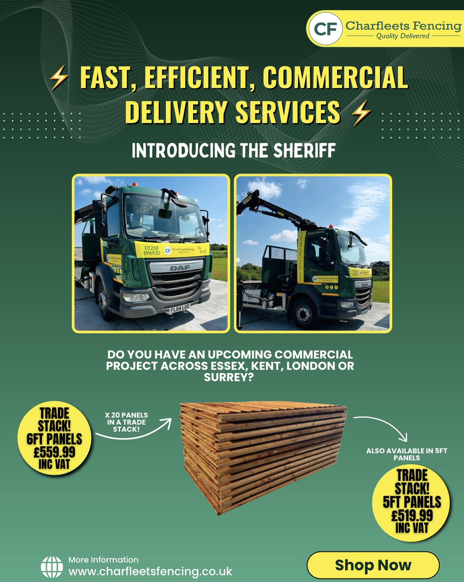 CharfleetsFenc's tweet image. ⚡ Lightning-Fast Delivery You Can Count On 🚚
🌐 - charfleetsfencing.co.uk
☎️ - 01268 696 930
#OnTimeDelivery #FastDelivery #SiteDelivery #CommercialDelivery #TradeServices # #london #kent #essex #BuildingMaterials  #DeliveringForTradies