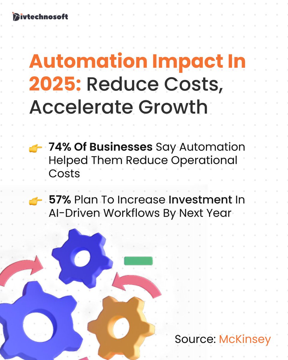 divtechnosoft's tweet image. We’ve entered a new era where #Automation drives growth &amp;amp; innovation. In 2025, it’s reshaping industries, freeing teams from repetitive tasks &amp;amp; helping #leaders make smarter, data-driven decisions. Efficiency &amp;amp; creativity finally coexist. 

#AI #DigitalTransformation