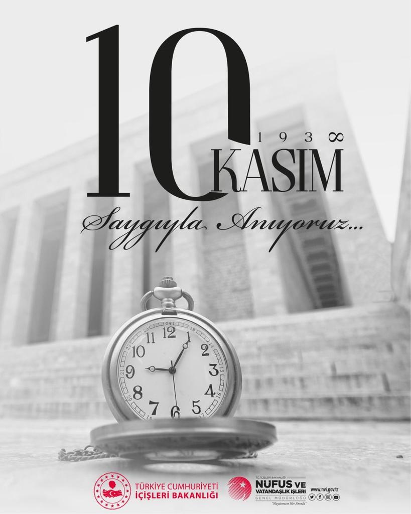 Cumhuriyetimizin kurucusu Gazi Mustafa Kemal ATATÜRK’ü rahmet, minnet ve saygıyla anıyoruz…
1881-193∞ 🖤
#10Kasım 
#HayatınızınHerAnında
<a href="/TCNufus/">Nüfus ve Vatandaşlık İşleri Genel Müdürlüğü</a>