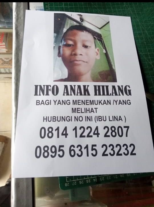Bantu sebar beks, semoga jadi amal kebaikan dan adenya segera dipertemukan dengan kelurga

Hilang dari hari sabtu belum pulang

Nama M. Rafif
Umur antara 10/11 tahun