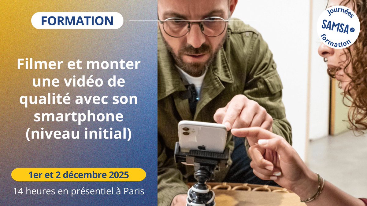 Samsafr's tweet image. 🎥 Plongez dans l'univers de la #vidéomobile avec notre formation ! 

🗓️ Dates : 1er et 2 décembre 2025
📌 Lieu: Paris

Apprenez à exploiter votre smartphone, prendre les bonnes images et réaliser des interviews captivantes : samsa.fr/formations/for…