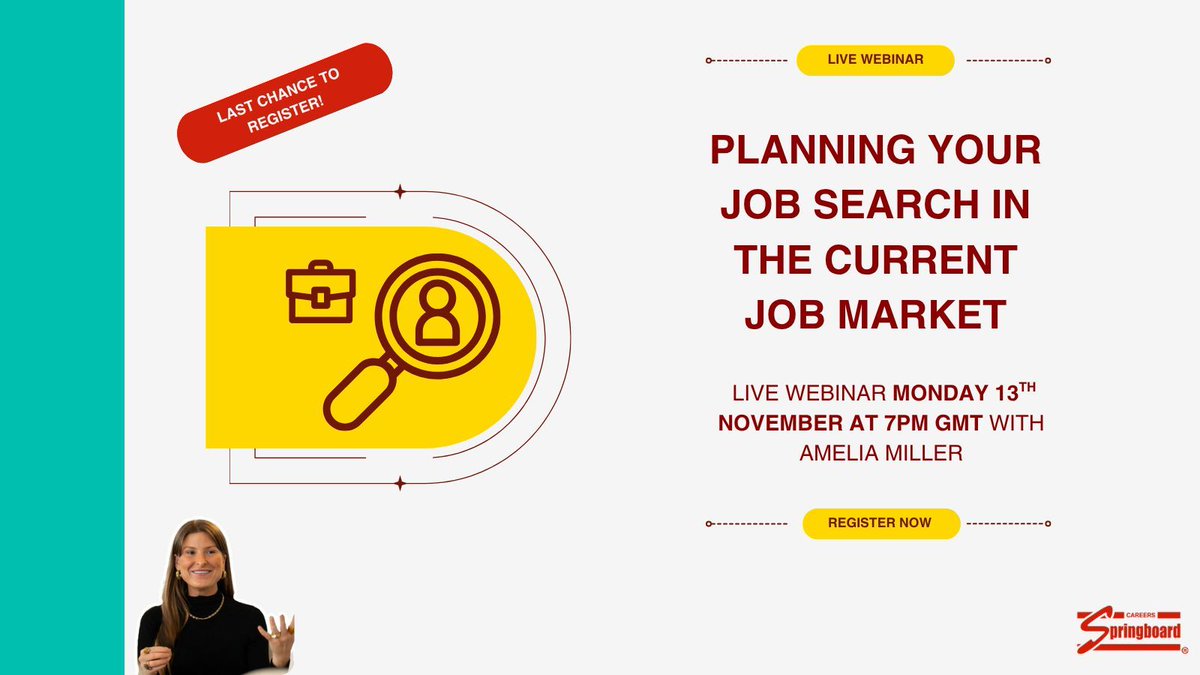 🎯 Last chance to register!
Join Careers Springboard’s free webinar:
Planning Your Job Search in the 2025 Job Market with Amelia Miller, Co-founder of Ivee 💡
Get tips to boost confidence, tailor your CV &amp; beat the ATS!
👉 Register now: careersspringboard.org.uk/register/ 
#JobSearch