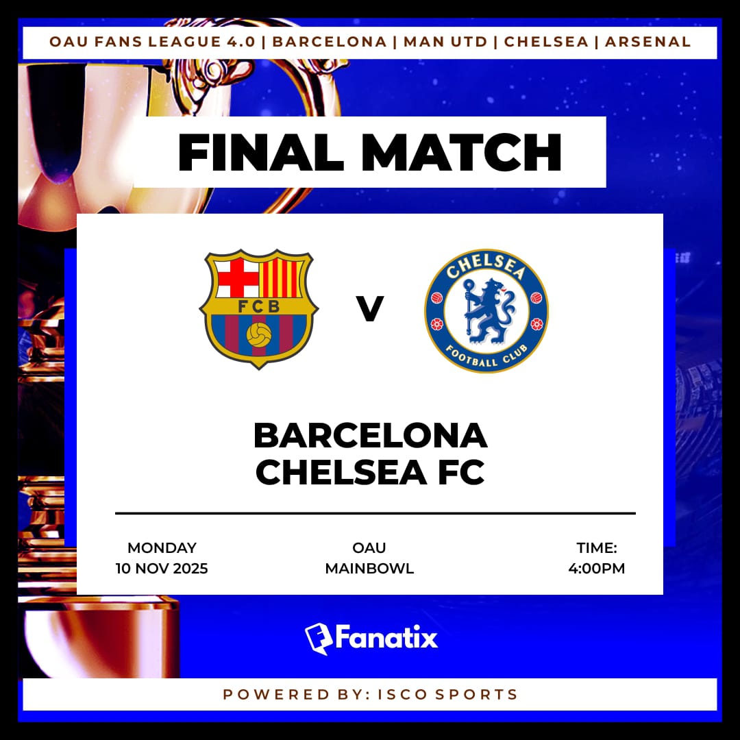 OAU FANS LEAGUE FINAL 🔥 

We are set for the final of the fourth edition of the OAU Fans League; a pre-session all-star tournament for players on campus. 

Barca Fans vs Chelsea Fans 

First Final for Maresca boys and the fourth consecutive final for Barca Fans 
<a href="/FanatixHQ/">Fanatix - Premium football banter</a>