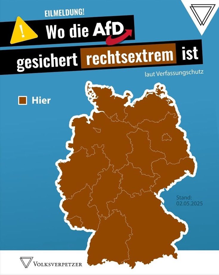 Im Übrigen bin ich der Meinung, dass die gesamte, als gesichert rechtsextremistisch eingestufte AfD jetzt verboten werden muss, um Schaden von der freiheitlich demokratischen Grundordnung Deutschlands abzuwenden.

#AfDVerbotJetzt #NieWiederIstJetzt