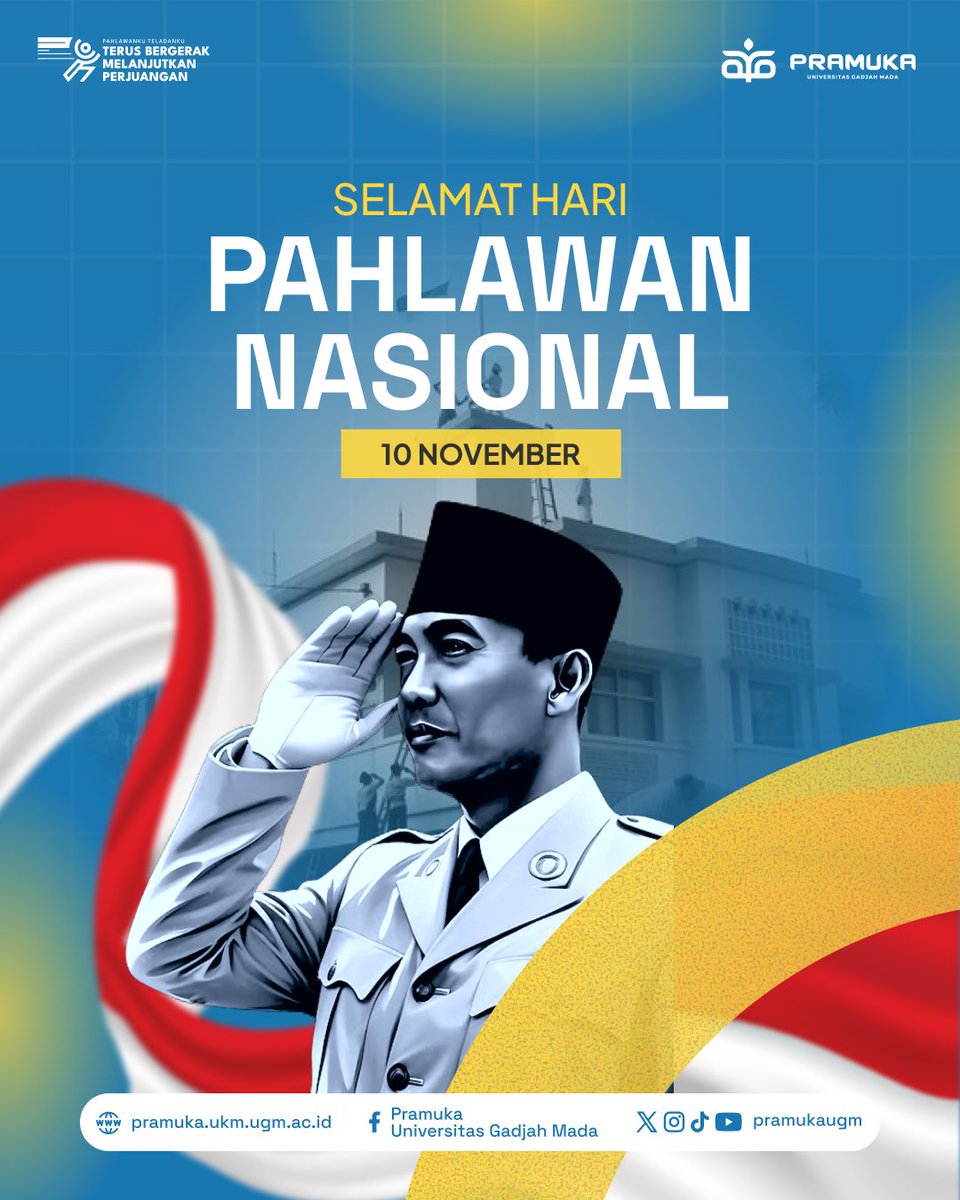 PramukaUGM's tweet photo. Selamat Hari Pahlawan! 🇮🇩

"Pahlawanku, Teladanku." Kalo dulu, pahlawan identik dengan angkat senjata. Kalo sekarang, pahlawan versi kakak itu yang kayak gimana? https://t.co/OzeUcSCPOx