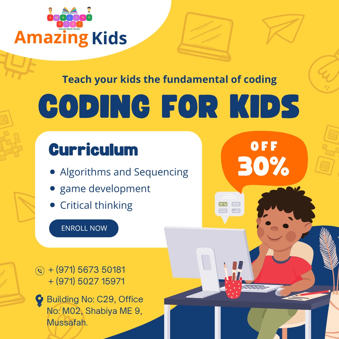 amazingkidsuae's tweet image. 🧠 Build logic. 🎮 Create games. 💻 Learn to code!
Join Amazing Kids Coding for Kids Program and give your child the tech skills of the future — now with 30% OFF! 🔥
📞 +971 5673 50181 | +971 5027 15971
#AmazingKids #STEMEducation #KidsCoding #CreativeLearning #DigitalSkills