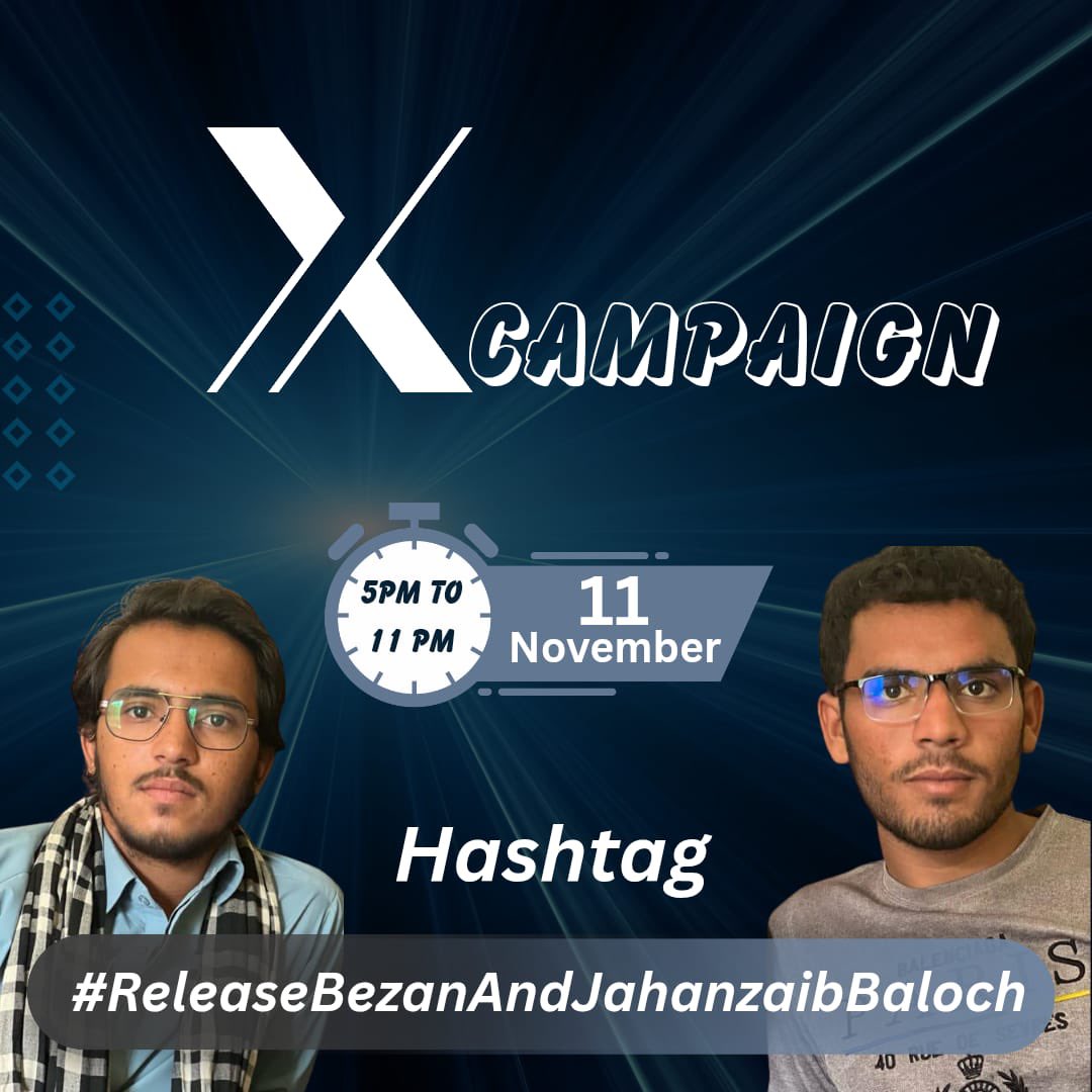 adda_baloch's tweet photo. کل رات 11 نومبر 2025 کو جہانزیب اور بیزن بلوچ کی رہائی کےلے ایکس پر ایک کیمپئن چلایا جائے گا تو ہم پوری بلوچ قوم سے اپیل کرتے ہیں کہ ان کی رہائی کےلے آواز اٹھائیں۰
#ReleaseBezanAndJahanZaibBaloch https://t.co/NAwGBA0rXy