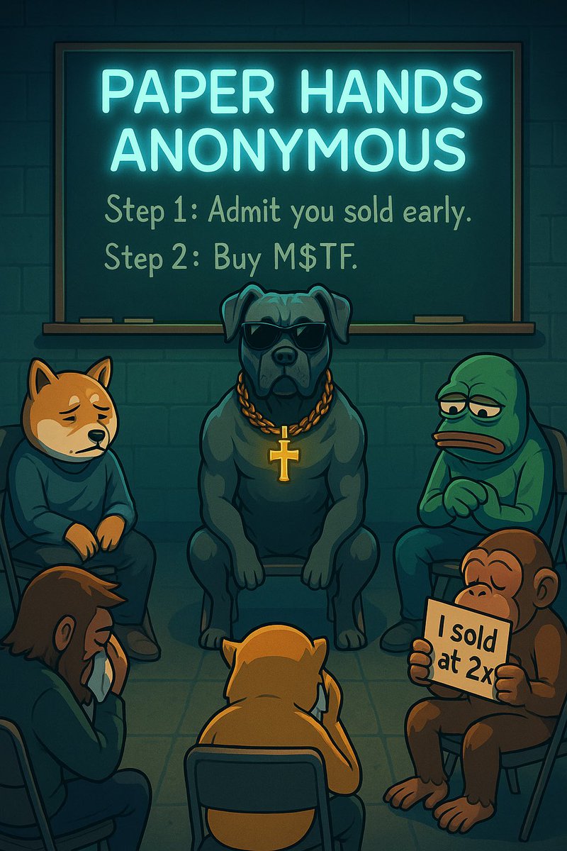 MSSTFcoin's tweet image. 🧱 Everyone’s been there… but not everyone comes back stronger.
💀 Step 1: Admit you sold early.
💎 Step 2: Buy M$TF and never doubt again.

🔗mstfcoin.com 

#MSTF #Solana #PaperHandsAnonymous #CryptoCommunity #FaithInTheProcess #DiamondPaws #HODL
