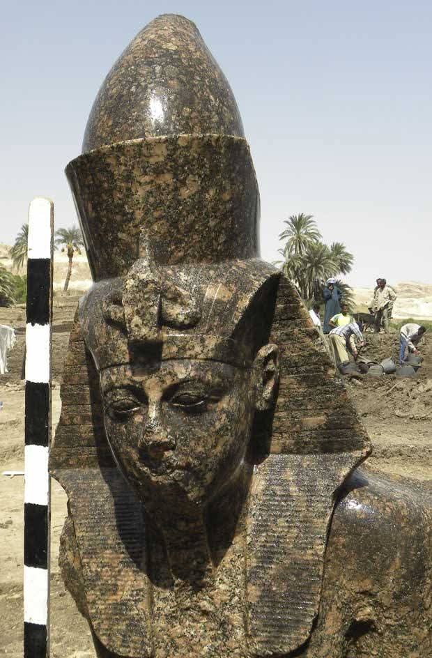 Colossal Granite Statue of Pharaoh Amenhotep III - the 9th king of Egypt's 18th Dynasty... 

Part of a double granite statue of Pharaoh Amenhotep III (1386-1351 BC) was discovered (2011) in Kom El-Hetan, on the west bank of Luxor, in September 2010. Has been unearthed by a team