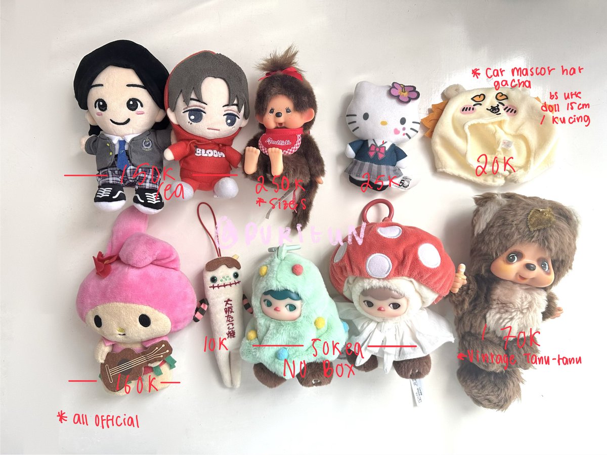wts ganci keychains keyring gachapon hat doll plush 

all ori
dom jkt. exc adm 8% (bs split pay)

t. plushie jpop nui naniwa danshi shunsuke michieda 8loom dan takahashi fumiya monchhichi hello kitty gyaru chiikawa my melody hawaii sanrio popmart mokeke tanutanu