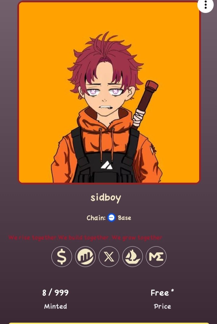 U are early just 8 total minted 
Be fast its free
mint-sidboy.nfts2.me