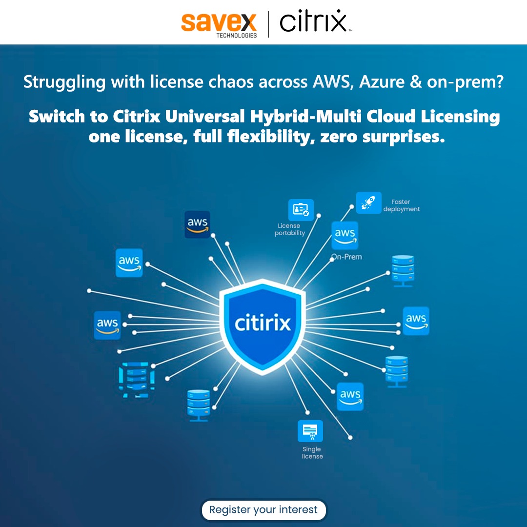 SavexTechnology's tweet image. Moving to hybrid or multi-cloud (AWS, Azure, On-Prem) shouldn&apos;t mean drowning in license complexity. The old model of separate licensing is broken.

Contact us here at: marketing.savex.in/_SavexInquiry/…

#Citrix #MultiCloud #ITStrategy #Licensing #Savextechnologies