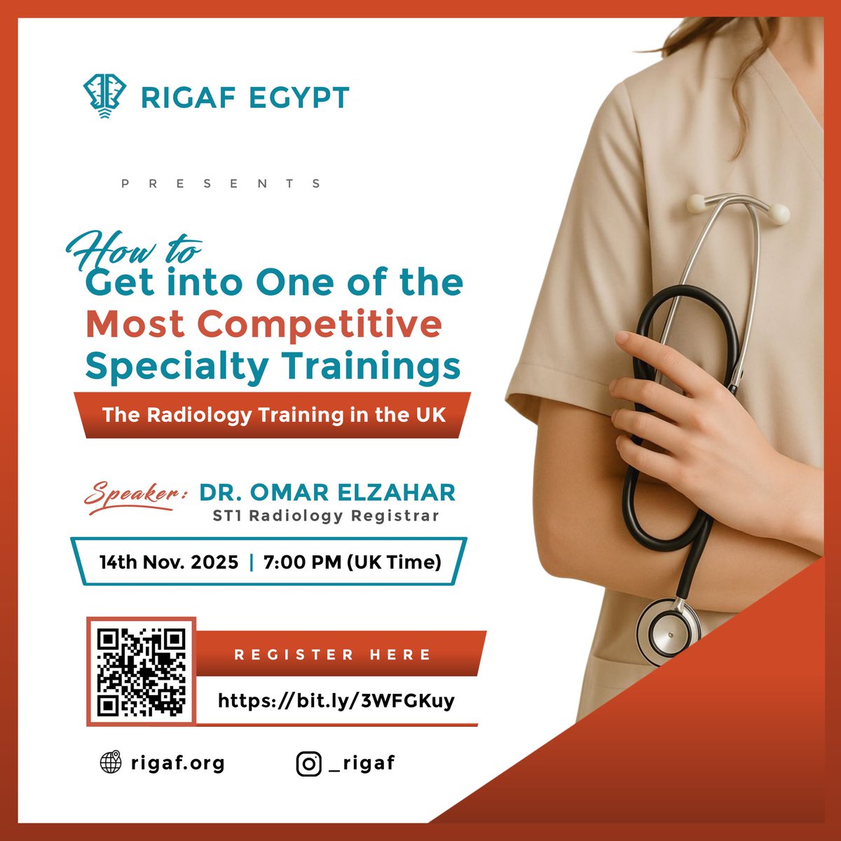 RIGAfOfficial's tweet photo. 🎯 4 DAYS TO GO!

Join RIGAf Egypt for an exciting session on:
“How to Get into Radiology Training in the UK” 🇬🇧

🗓 14 Nov | ⏰ 7PM (UK)
🎙 Dr Omar ElZahar, ST1 Radiology Registrar

💡 Learn how to plan your Radiology career early!
🔗 Register: https://t.co/598Uf5wuh7

#RIGAf https://t.co/PUCkKf6x4X