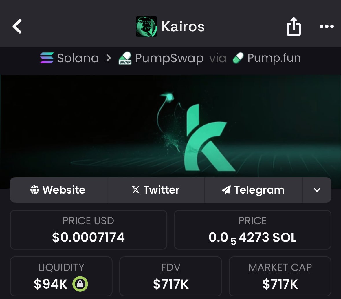 Forget hype, follow precision.
$KAIROS dropped early at $67k mcap those who entered are already up 📊
Currently trading at about $717k mcap

3dbDQrgLHGjq5uNqq6QQakg12bU4xPd7wsgbZaQhccNQ

Those in Tg already eating. 
Dm to get in before the next one

#SolanaMemeCoin #bitcoin