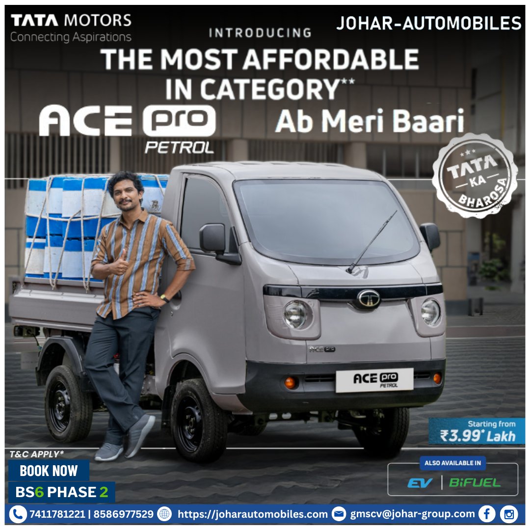 johartatamotors's tweet photo. Your turn to progress and start your own business has arrived. #AbMeriBaari is the reality.
अधिक जानकारी और गाड़ी बुक करने के लिए तुरंत संपर्क कीजिए जौहर ऑटोमोबाइल्स। -:📞+918586977535
#joharautomobiles #DeshKeTrucks #TataMotors #DeshKeTrucks #TataMotors #ACEPro #ACEProPetrol https://t.co/xC96fhQPMZ
