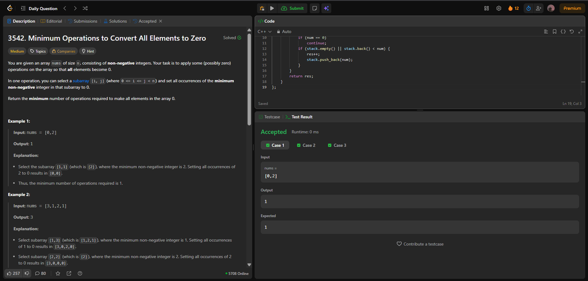 Anurags44798025's tweet photo. π§© Day 101 / 365 β Leetcode 3542: Minimum Operations to Convert All Elements to Zero
#Day101 #LeetCode #100DaysOfCode #CodingChallenge #DSA #CPlusPlus #ProblemSolving #GreedyAlgorithm #LeetCodeDaily #CodeNewbie #DevCommunity #TechWithAnurag #DSAJourney https://t.co/EoM1jOiRKL