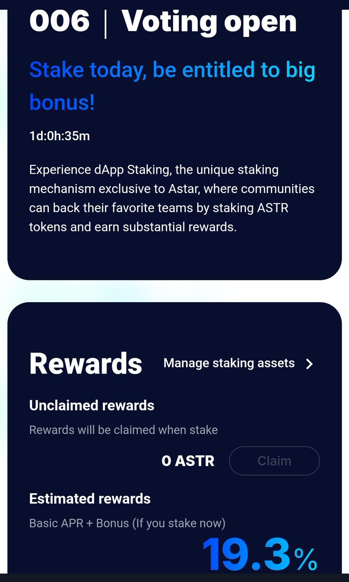 24h to stake your $Astr and beyond the daily rewards ensure the bonus at the end of the period... stake your $Astr

<a href="/AstarNetwork/">Astar Network</a> 
<a href="/soneium/">Soneium 💿</a> 
<a href="/StartaleGroup/">Startale 💿</a>