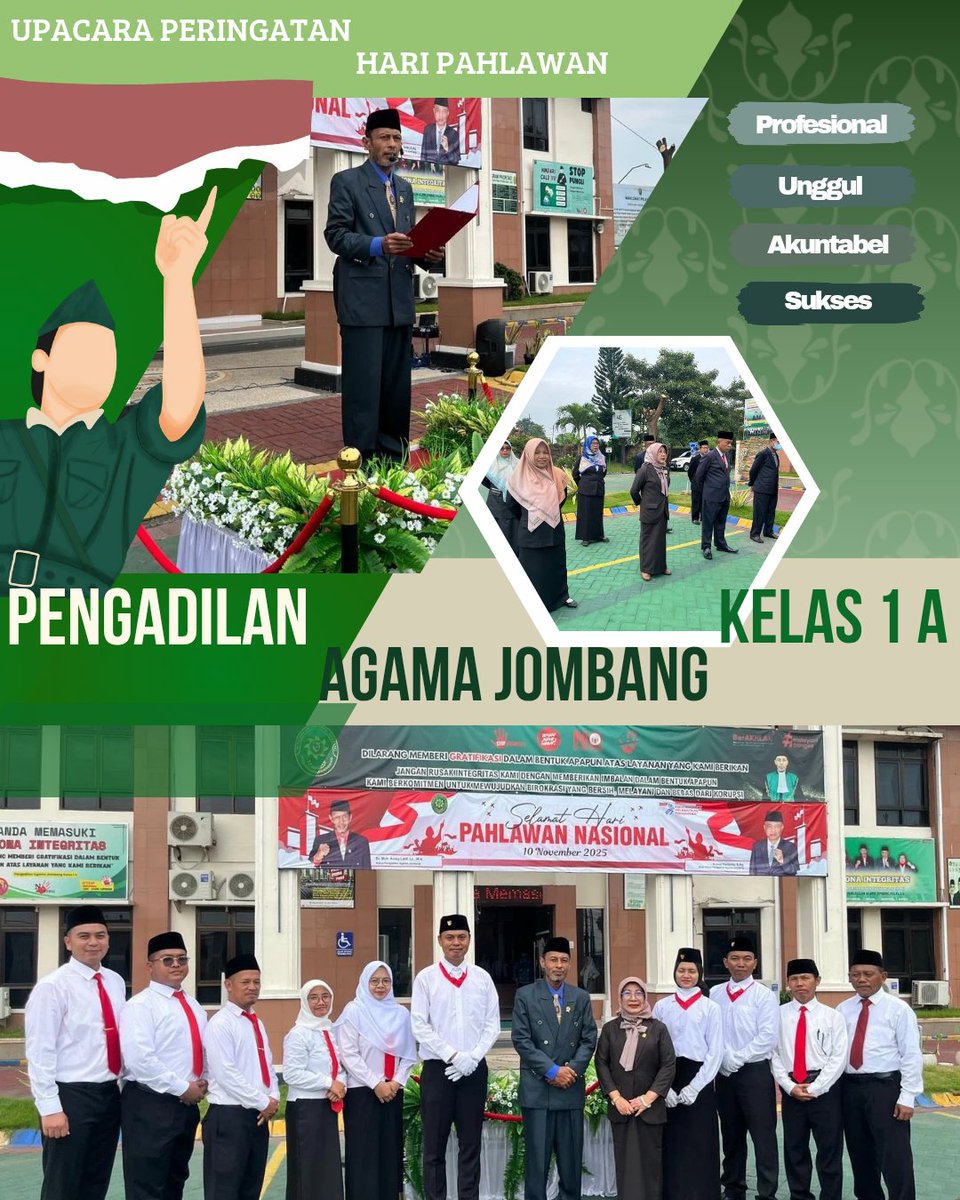 PAJombang's tweet image. Jombang, 10 November 2025

Pengadilan Agama Jombang Selenggarakan Upacara Peringatan Hari Pahlawan Tahun 2025 dengan Teman “Pahlawanku Teladanku, Terus Bergerak, Lanjutkan Perjuangan.

Pengadilan Agama Jombang #PUAS
Profesional, Unggul, Akuntabel, Sukses