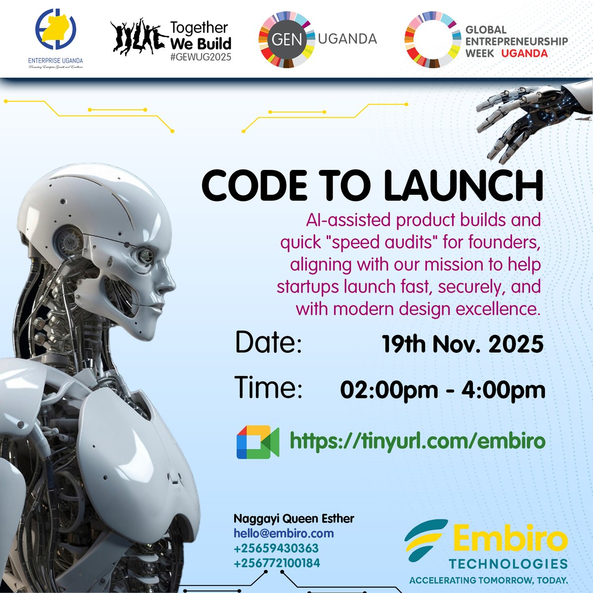 EntUganda's tweet image. Are you a startup entrepreneur? Do you wish your business admin was a little easier?
Sign up for this online training led by Embiro Technologies to learn how to use code to streamline your audits and product builds!

When: 19th November, 2.00 pm - 4.00 pm
At:…