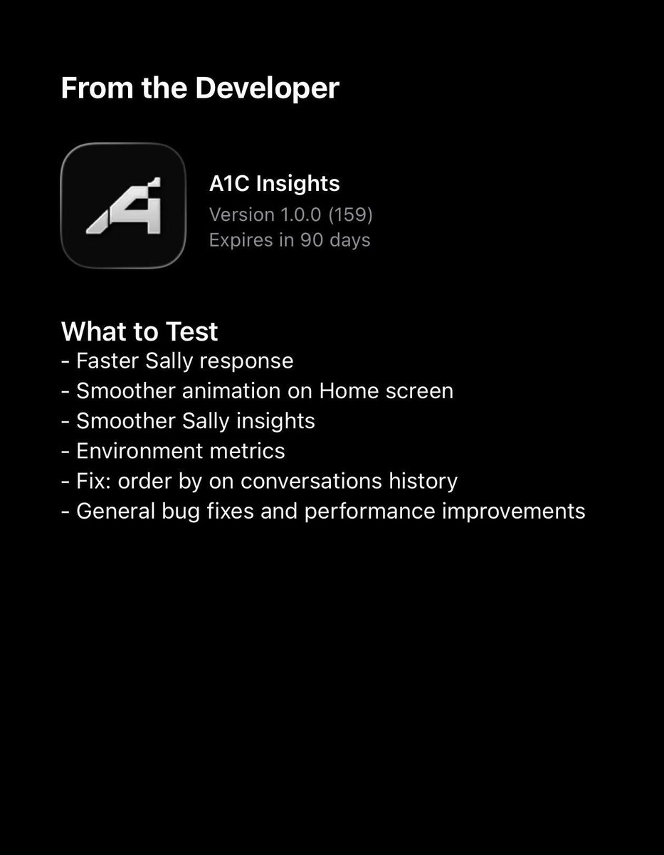 Build 159 (Testflight)
Faster Sally. Smoother animations. Cleaner insights.

Onwards 🙌