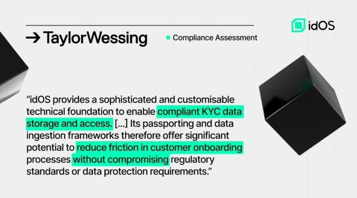 0x_NFTOG's tweet image. I like how @idOS_network balanced the freedom of web3 and regulations

idOS working with Taylor Wessing for compliance stack, data storage, KYC reusability, and more

They got all checked

Portable identity is in our hands with self custody, and passed regulation at the same time